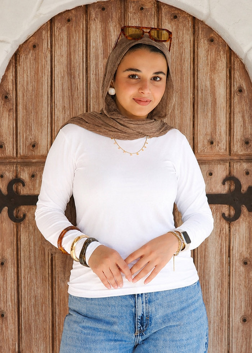 Basic Cotton Lycra Long Sleeve Top - White